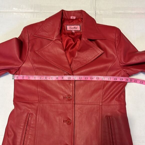 Excelled collection burgundy women’s leather pencil coat size L - Picture 11 of 13